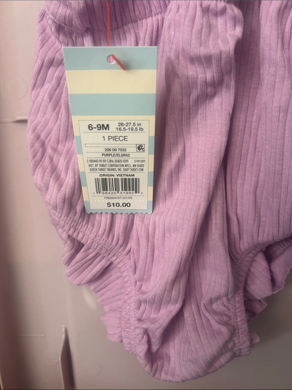 Target Girls' Purple Ribbed Ruffle Romper - Picture 2 of 3